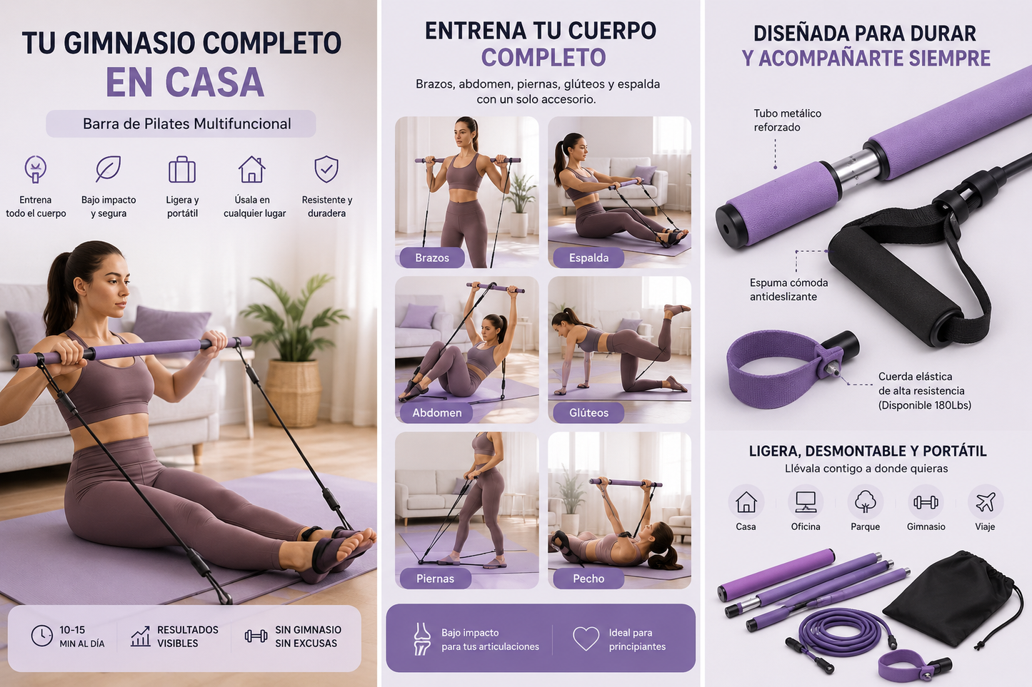 Barra de Pilates Abrenta - tu gimnasio completo en casa, ejercicios y detalles
